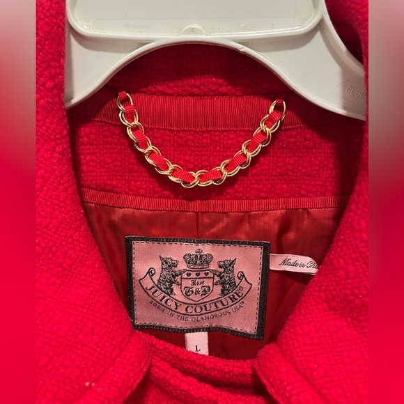 Juicy Couture Women Pea Coat Wool Blend Red God Button Double Breasted Size L - Picture 3 of 9
